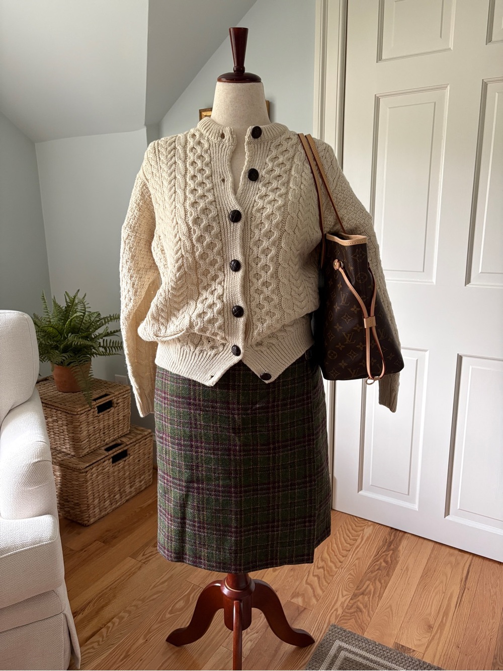 Aran Cream Cable Knit Merino Wool Sweater Cardigan - Picture 7 of 7
